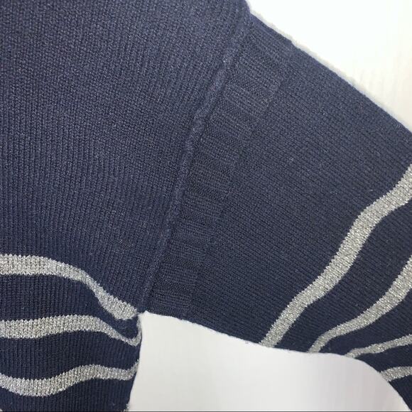 Vince. Wool Cashmere Blend Navy & Silver Metallic Stripe Sweater sz M - Picture 3 of 8